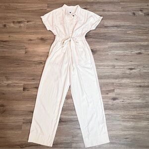 Universal Threads Cream Short Sleeve Linen Boilersuit Jumpsuit Womens Size 10